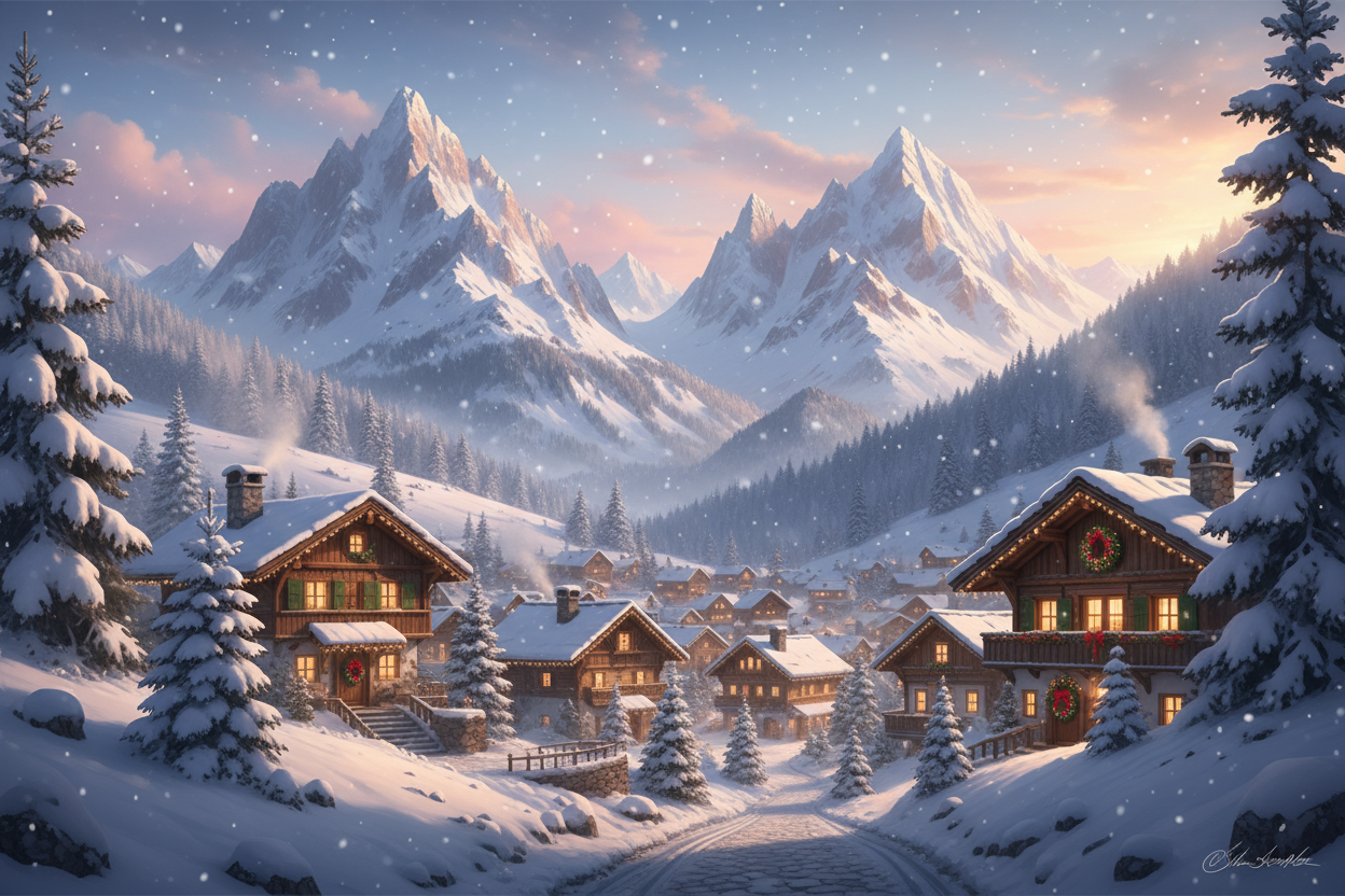 een kerst landschap in de bergen